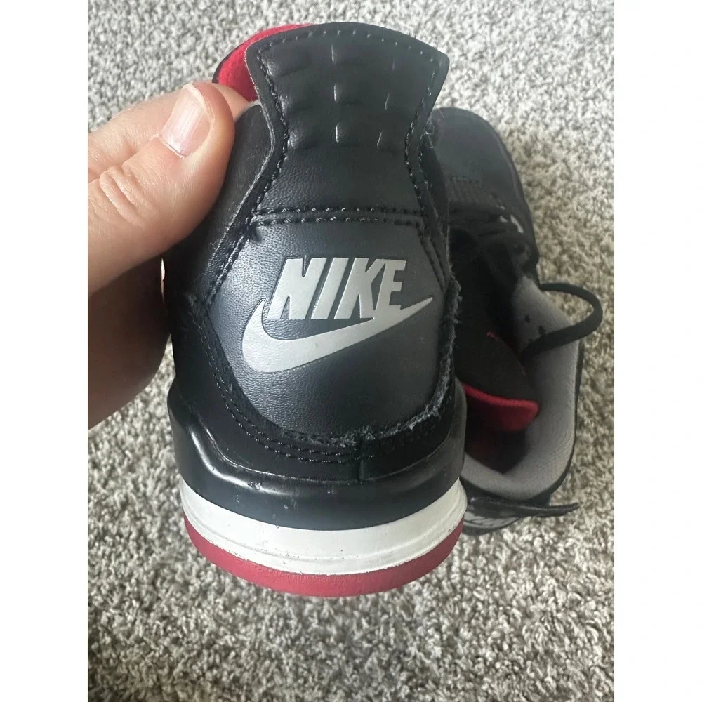 Jordan 4 Retro Bred 2019 Black Fire Red Cement Grey BQ7669-060 Kids Size 2Y